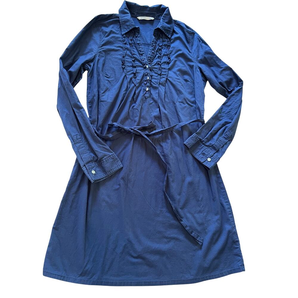 Old navy blue ruffle shirt dress medium coastal grandmother preppy academia